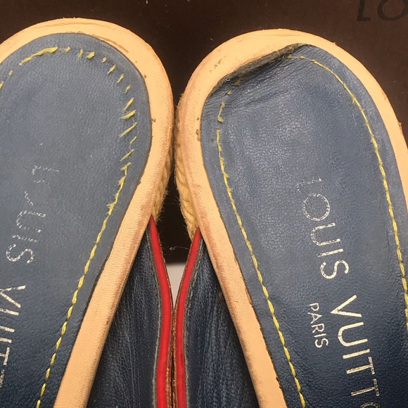 Louis Vuitton Denim Wedge Espadrilles Bow Sandals - Picture 5 of 12